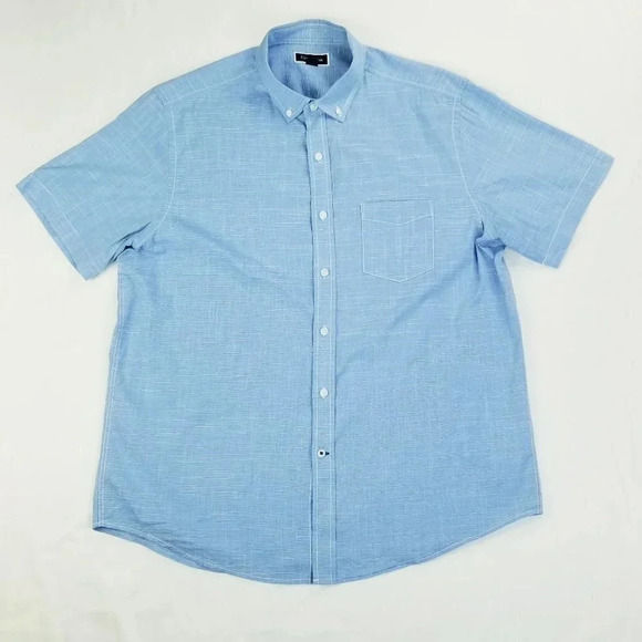 Club Room Large Men's Button Down Blue White Check 98% Cotton 2%Spandex Shirt - Picture 1 of 7